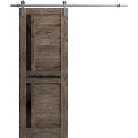 Sartodoors Sturdy Barn Door 36 x 96in, Veregio 7588 Cognac Oak W/ Black Glass, SS 6.6FT Rail Hangers Heavy Set VEREGIO7588BD-S-AKA-3696